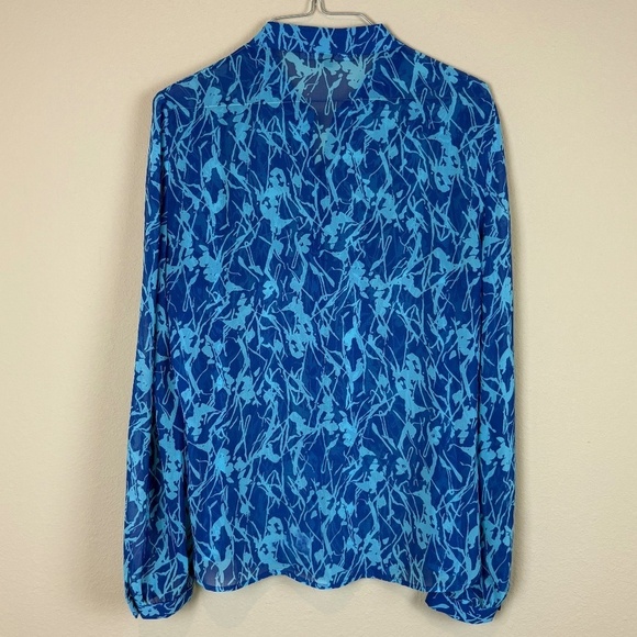 Antonio Melani Blue/Light Blue Sheer Long Sleeve Silver Button Up Blouse; Size M - Picture 4 of 8